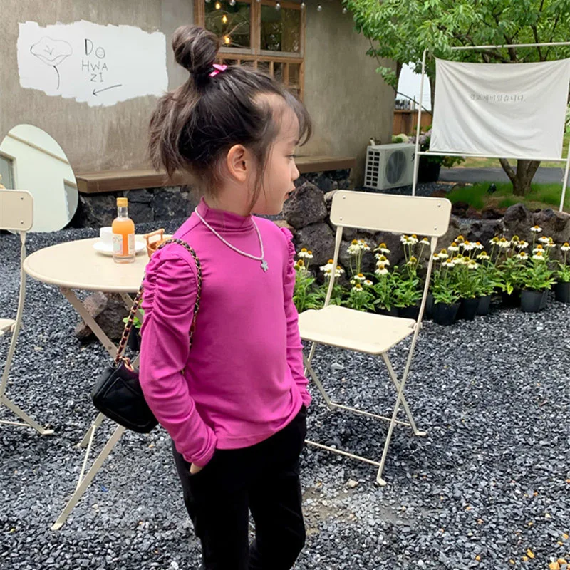 

Осень 2022, плиссированные рукава для девочек, мягкая и удобная, плотная и эластичная рубашка с топом 5-16