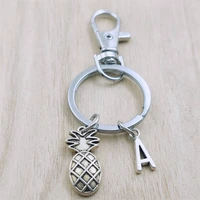 pineapple fruit keyring letter car key chain ring lobster clasp initial charm women jewelry accessories pendants metal