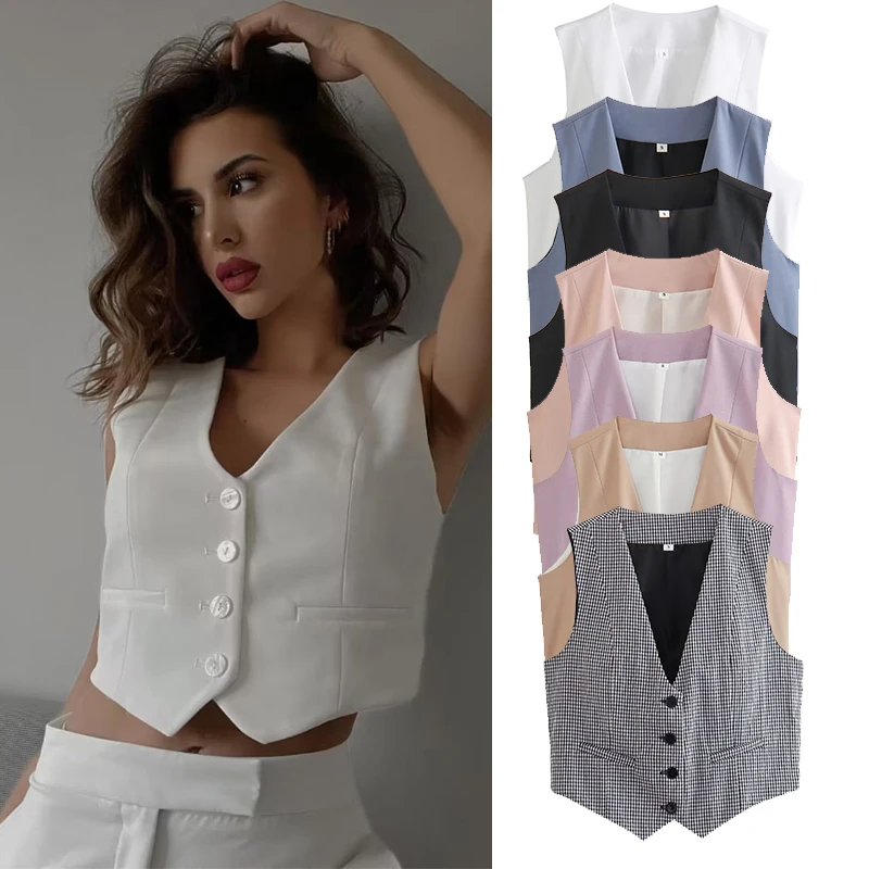 

JXSDNX 2023 Fashion Women's Vest Summer Sleeveless Vests for Women V-Neck Single-breasted Ladies White Casual Waistcoat Tops New