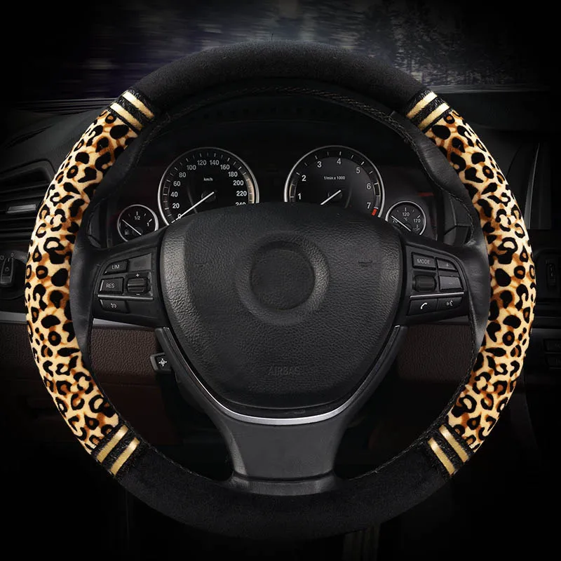 

Winter Plush Car Steering Wheel Covers Leopard Grain Steering-Wheels Cases Universal Size 38cm Sport Auto Steering Accessories