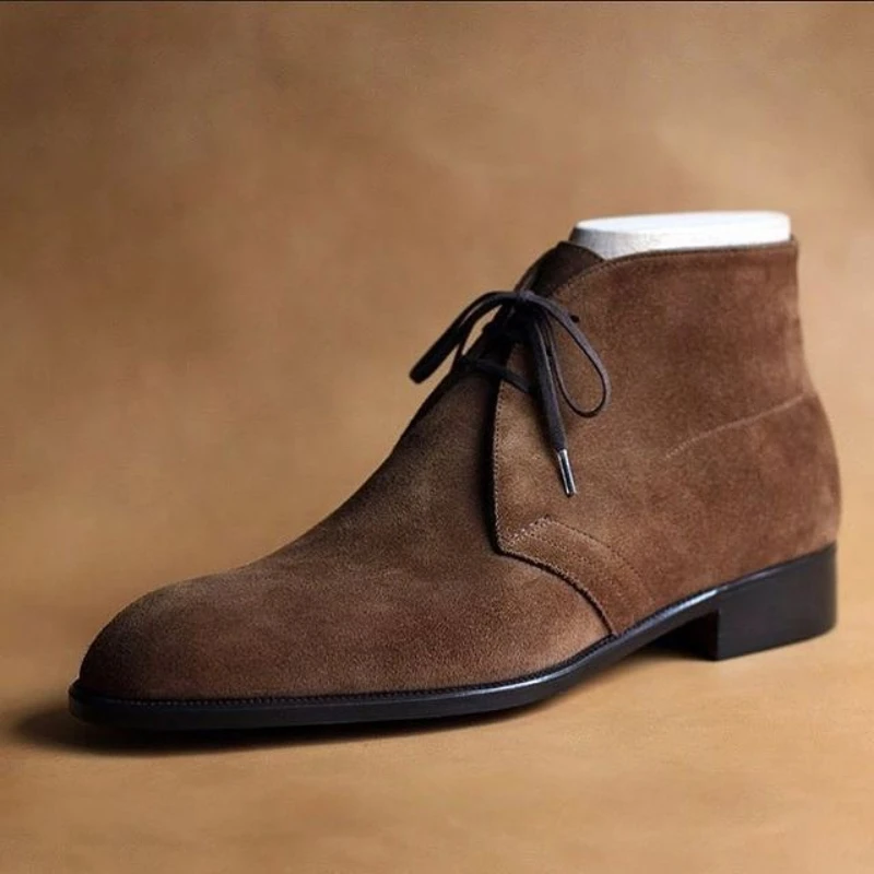 

Desert Boots Men Boots Faux Suede Low Heel Solid Ankle Lace Up Professional Classic Comfortable Non Slip Formal Boots KE682