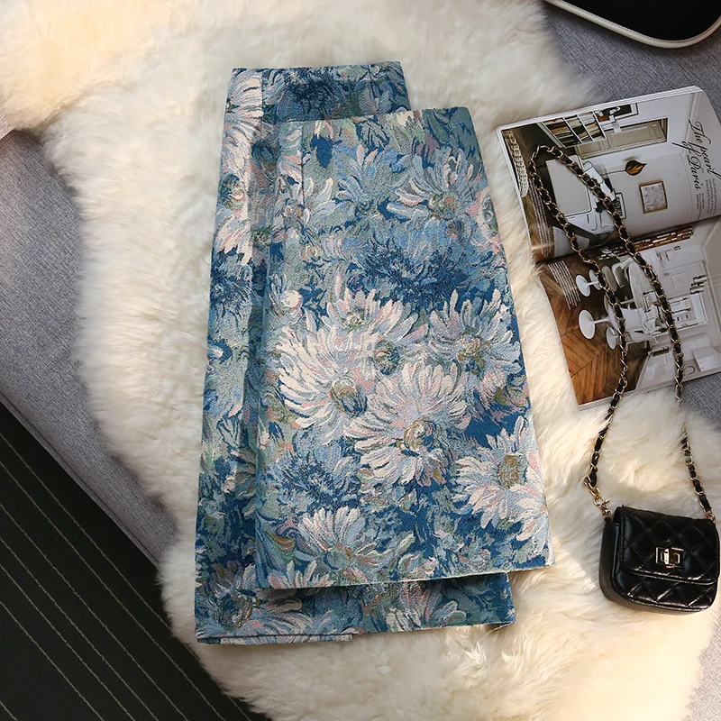 

Harajuku Skirts Women Oil Painting Floral Skirt Female 2022 New Autumn Winter Vintage Skirt High-Waisted A- Line Skirts 520B