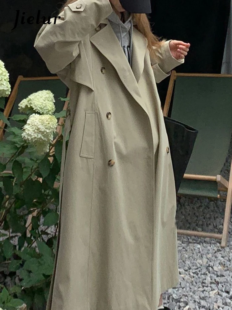 Jielur Простой Тренч в французском винтажном стиле с поясом Модный женский офисный
