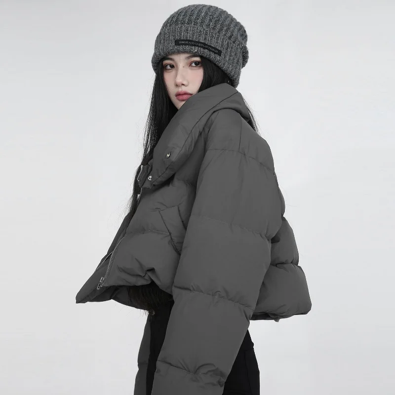 

Женские черные укороченные куртки Deeptown, корейские модные короткие зимние куртки большого размера в стиле гранж, женская уличная одежда, Асимметричный топ Kpop Y2k