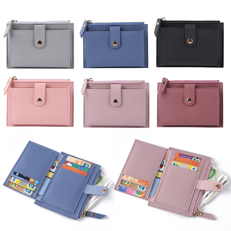 

Men Women Fashion Solid Color Credit Card ID Card Multi-slot Card Holder Casual PU Leather Mini Coin Purse Wallet Case Pocket