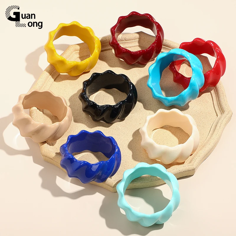 

GuanLong Vintage Colorful Wide Bangles For Women Girls Resin Acrylic Irregular Geometric Indian Bracelets Bangles Charms Jewelry