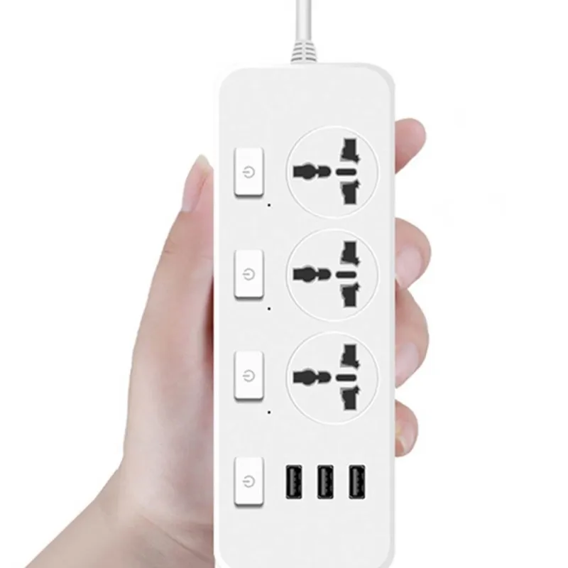 

10A Adapter Socket 3 Outlets 3 USB Ports 1.8M Power Strip With Independent Switch Electrical Sockets For Phone Charging EU US UK