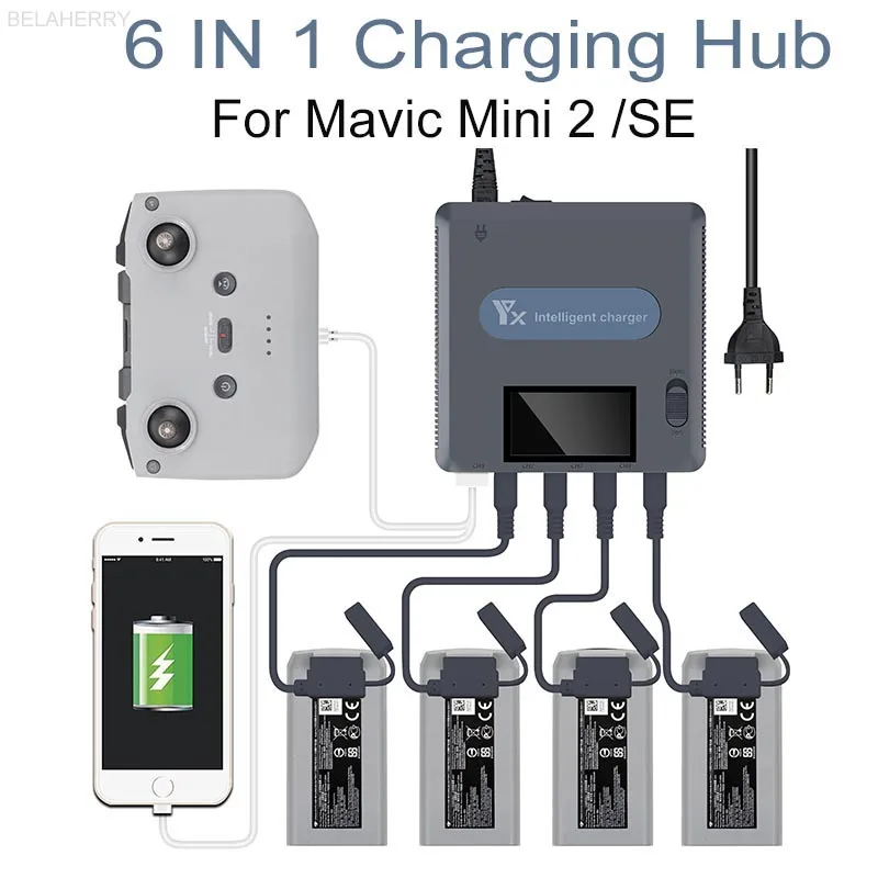 

Зарядное устройство 6 в 1 с цифровым дисплеем для DJI Mavic Mini 2/SE
