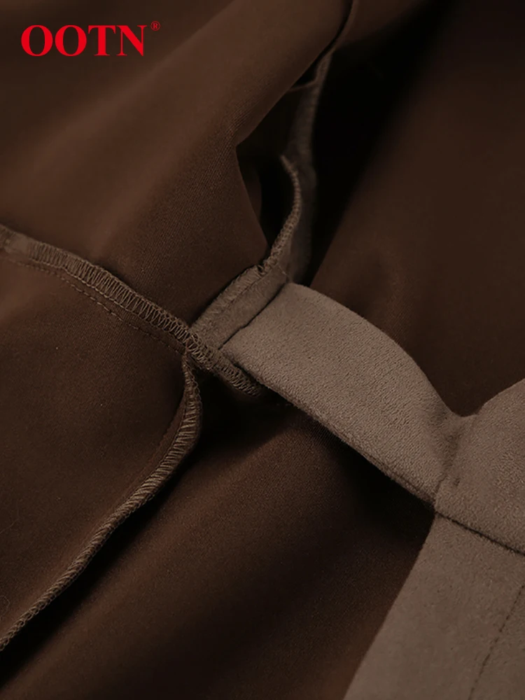 Элегантное замшевое трикотажное женское платье OOTN со шнуровкой коричневые