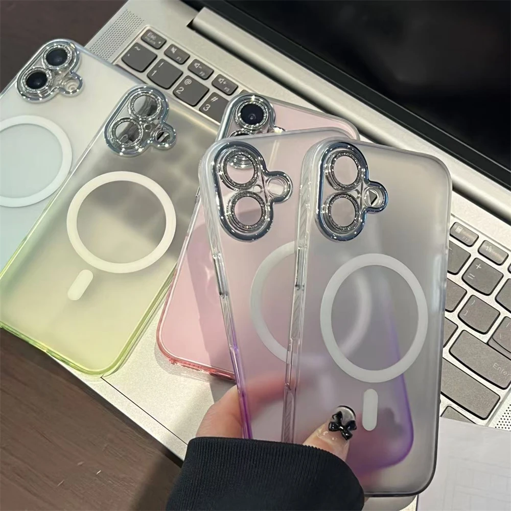 INS Красочный матовый чехол для телефона с градиентом и тонкими отверстиями iPhone 16