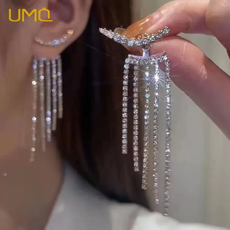 Женские серьги UMQ с бахромой, подвесные циркониевые серьги, Новые блестящие свадебные украшения