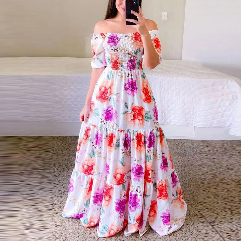 

MD 2023 Spring Strapless Sexy Long Dress African Dashiki Print Boho Dresses For Women Ankara Fashion Slim Clothing Party Boubou