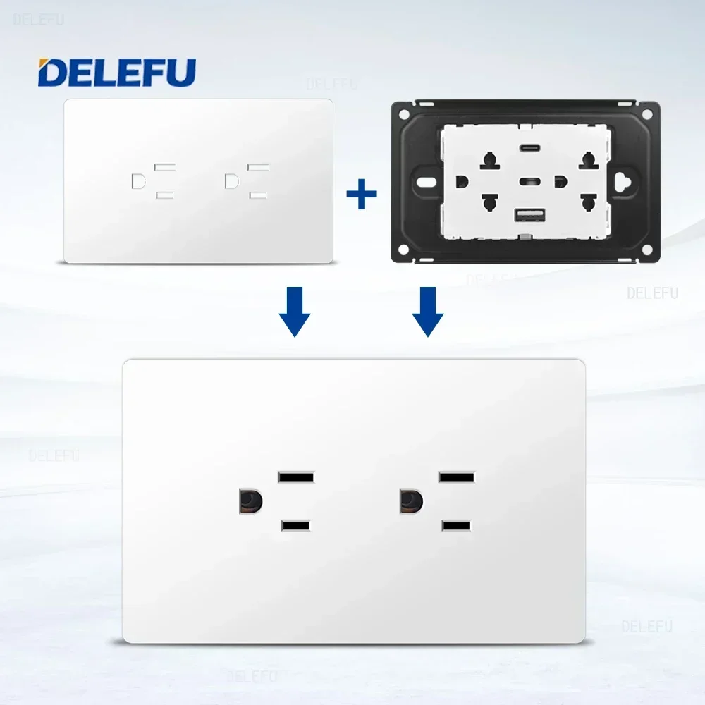DELEFU огнестойкая белая панель ПК Мексика стандарт типа C быстрая зарядка розетка