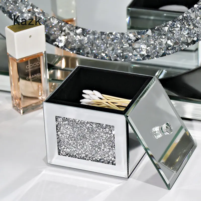

Swab Cotton Diamond Box Desktop Organizer Inlay Makeup Modern With Decor Glass Light Luxury Storage Dustproof Lid Jewelry Boxes