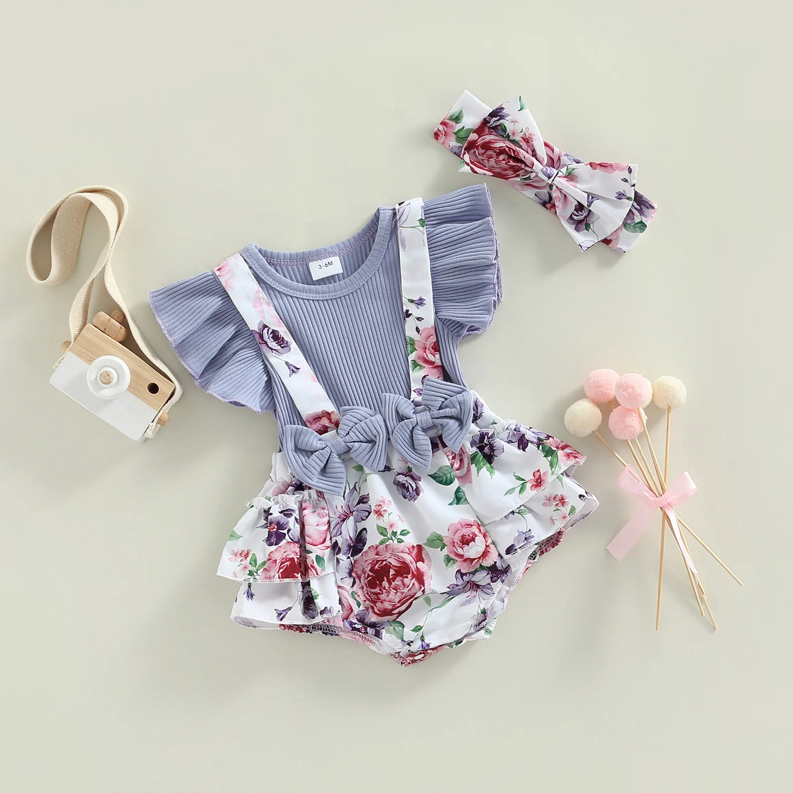 

Ma&Baby 0-18M Summer Baby Girls Romper Newborn Infant Bow Floral Print Knitted Jumpsuit Playsuit Toddler Clothing