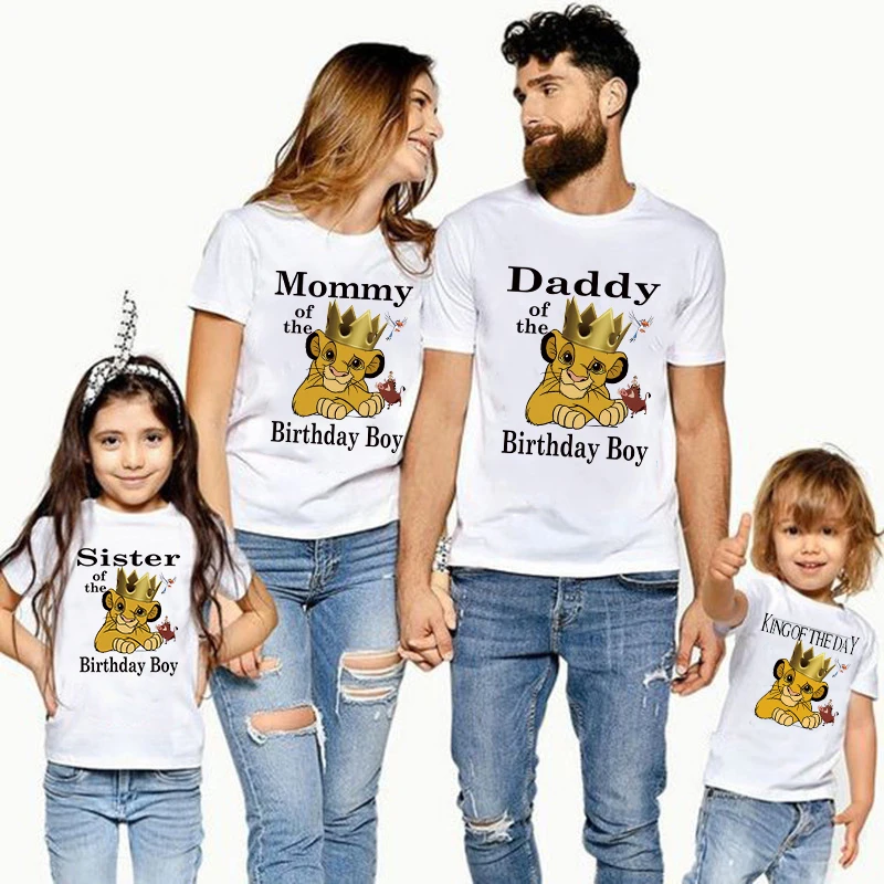 

NEW Matching Family Outfits For Birthday Boy Lion King Simba Theme Party Family T-shirt Kids Clothes Father Mother Daughter Son