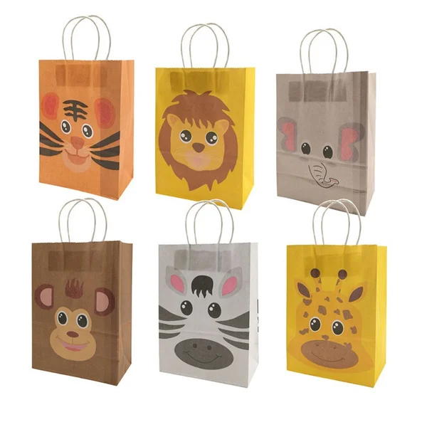 5pcs Jungle Safari Animals Paper Gift Bags Kids Birthday Party Decorations Baby Shower Packing Bag Jungle Theme