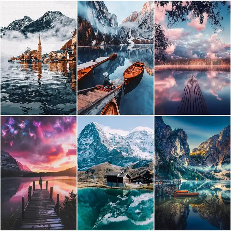 

RUOPOTY Frame Painting By Number For Adults Snow Mountain Acrylic Drawing Coloring By Numbers Modern Wall Art Picture For Diy