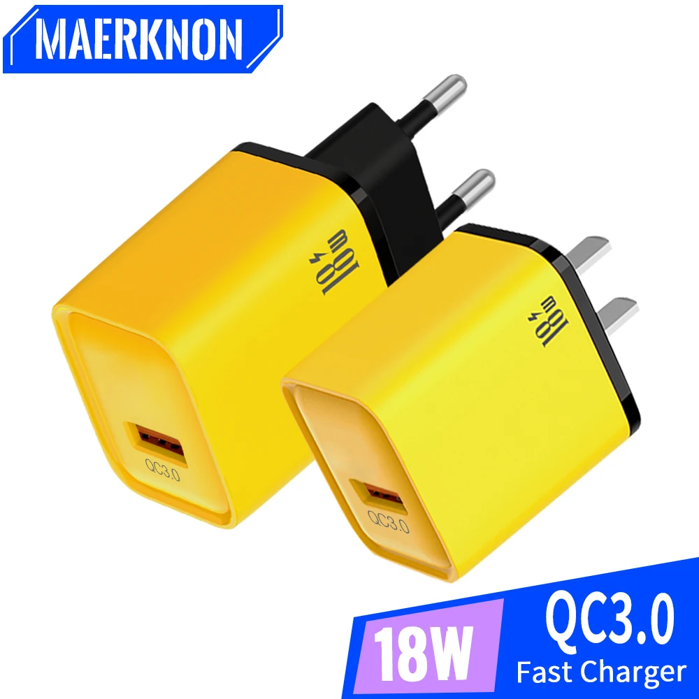 

Maerknon Quick Charge 3.0 USB Charger 18W Fast Charge Power Adapter For iPhone Xiaomi 13 Samsung Huawei Phone Charger EU/US Plug