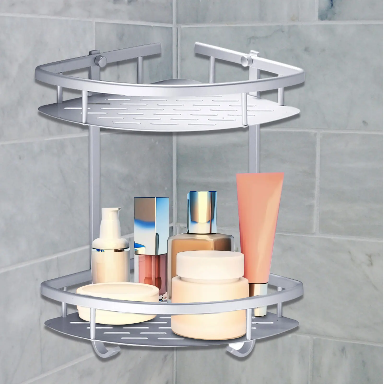 

Corner Shower Caddy Shelf Rack Storage Shower Rack Adhesive No Drilling Bathroom Shower Organizer Rustproof Shampoo Holder For