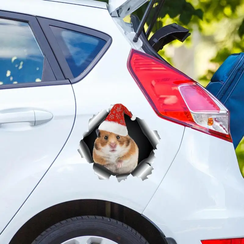 

Christmas Magnetic Car Stickers Cute Hamster 3D Hole Magnetic Car Stickers Classic Christmas Fridge Magnetic Decor Stickers