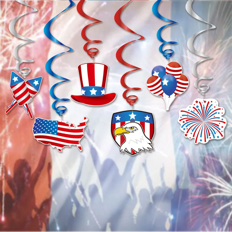 

2023 New American Independence Day Party Decoration PVC Spiral Flower Suit American National Day Decoration Hanging Decorations