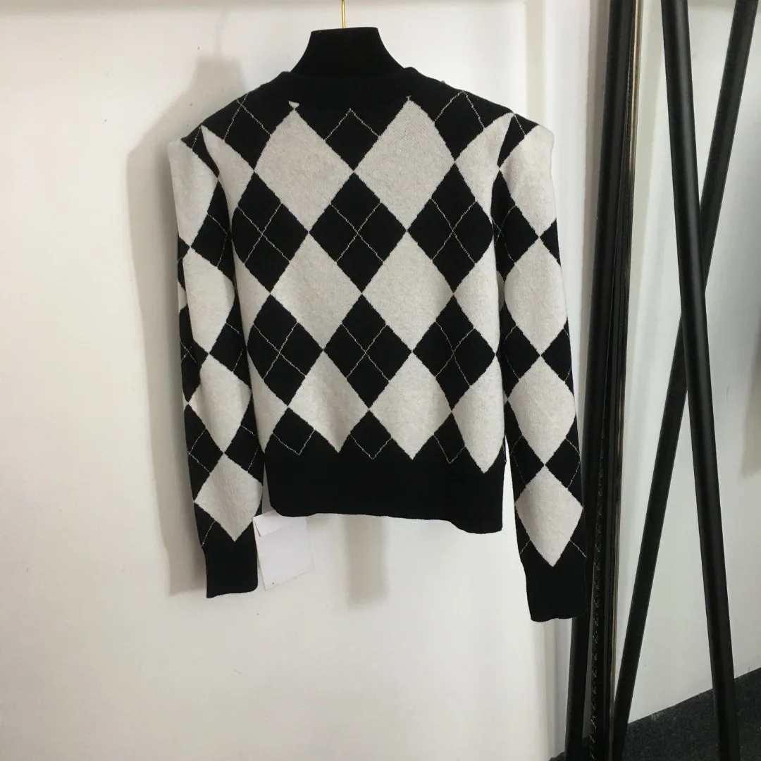 

Вязаный Кардиган с длинным рукавом, бриллиантовый бант, контрастный бриллиантовый плед, 2023 г., Новинка