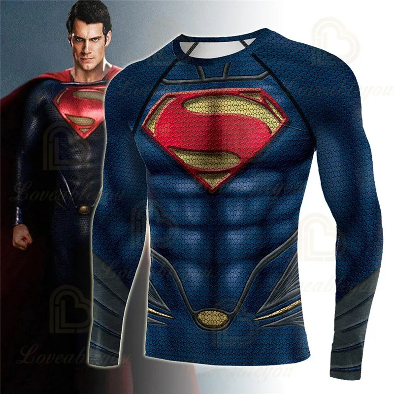 

New Sports Tights Super Hero Series Fitness Clothes Men's Round Neck T Quick-drying Coach Running Training Long Sleeves Shirt