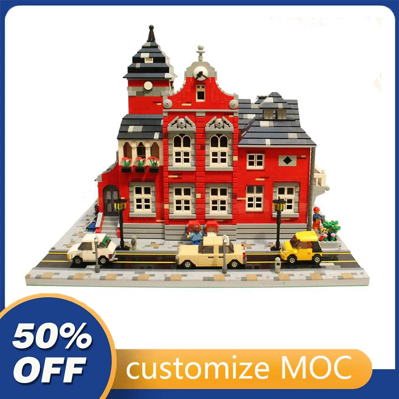 

4394 шт., Детский конструктор MOC модульный красный townhill street view