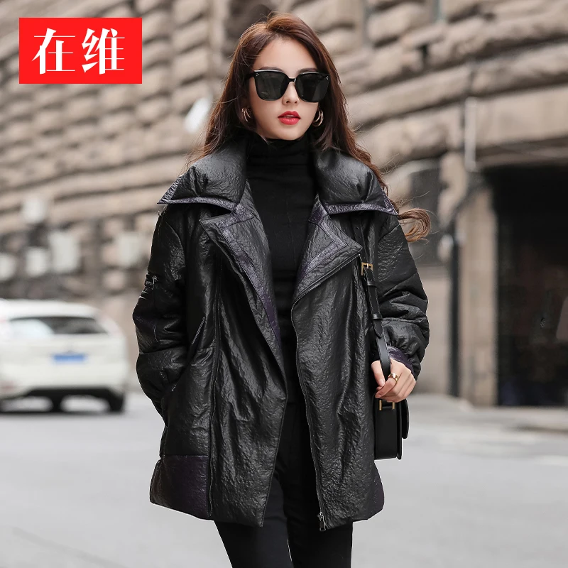 Европейские товары элитный женский пуховик из натуральной кожи новинка зимы 2024