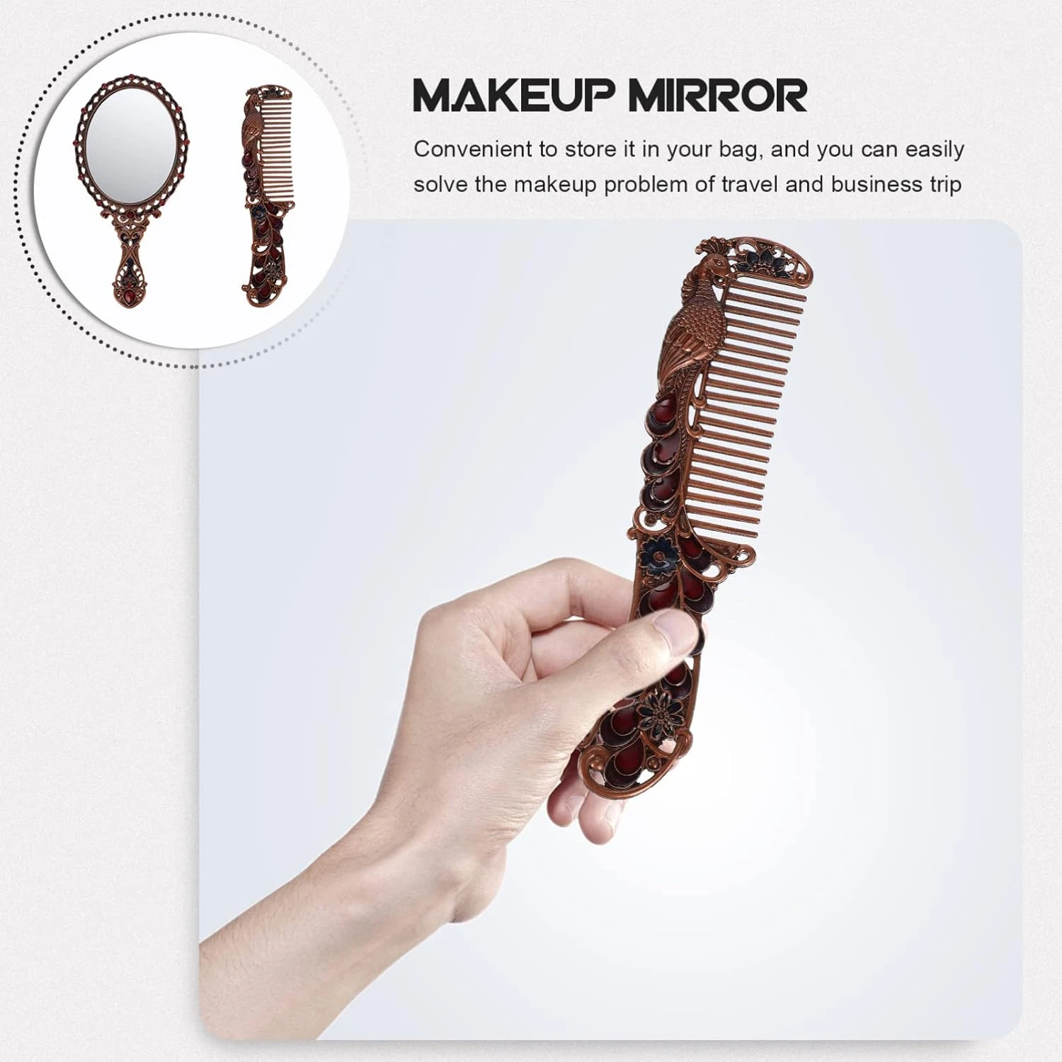 Vintage Handheld Mirror Comb Set - Elegant Makeup Accessory for Women Ideal Bathroom Decor