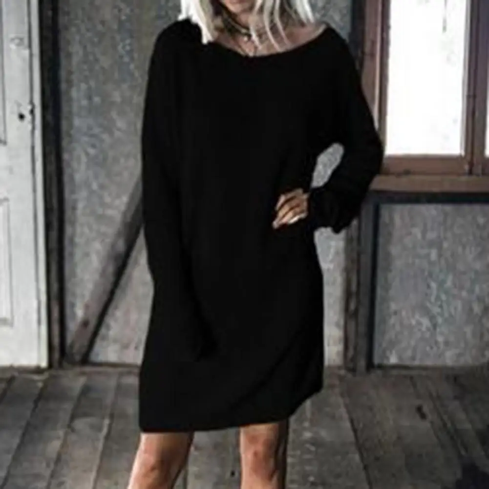 

Women Dress Solid Color Female Dress Loose Batwing Sleeves Mini Dress