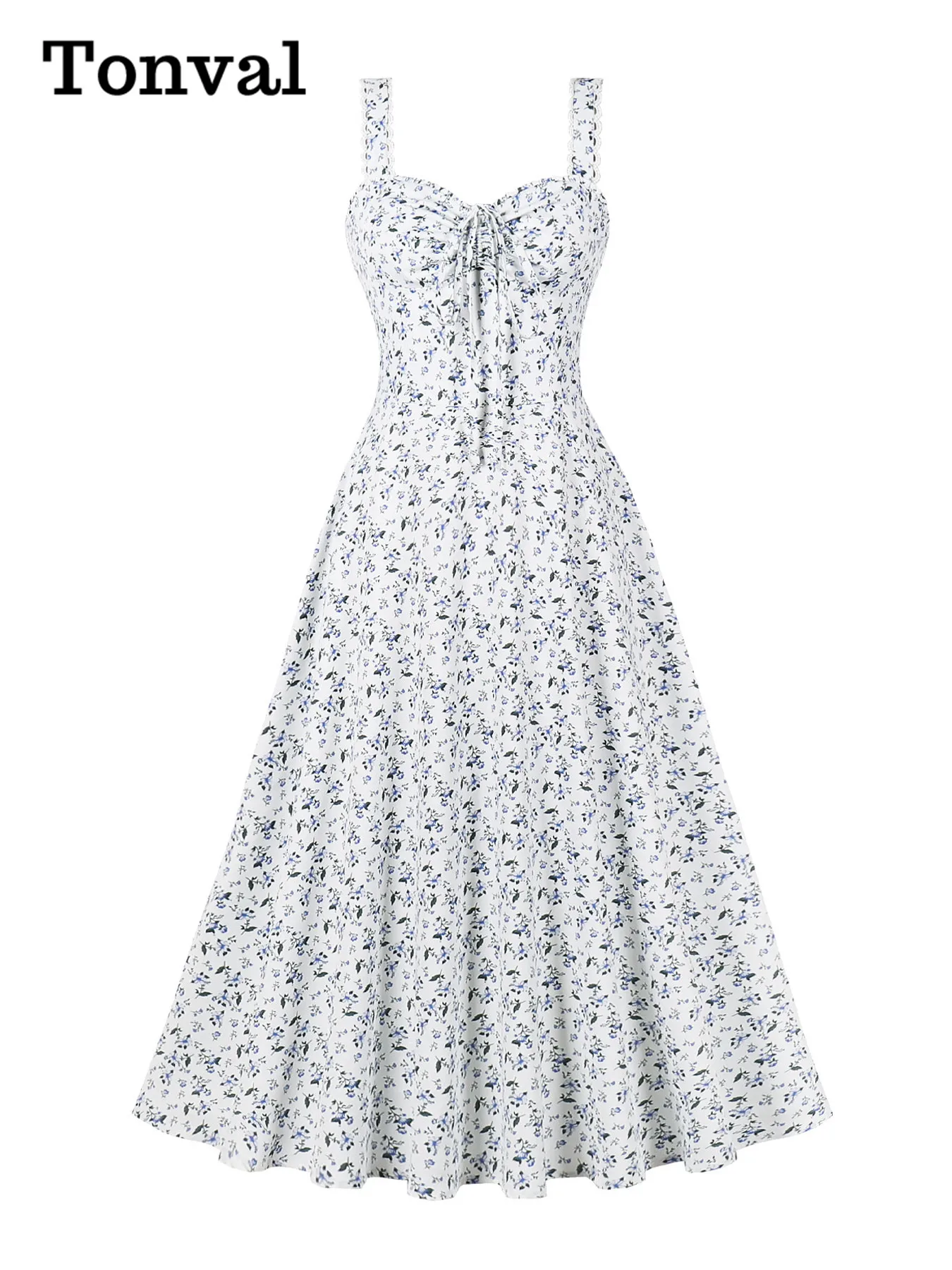 Женское длинное платье для отпуска Tonval винтажное с завязкой спереди и высокой
