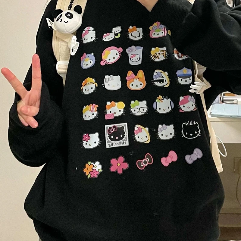 

Ins Cartoon Sanrio Clothes Kawaii Hello Kitty Long-sleeved Hoodie Sweatshirt Tops Cute Beauty Autumn Winter Cotton Sweatshirt