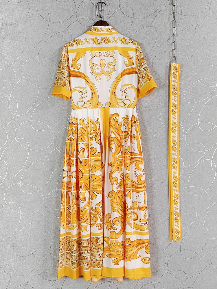 Женское длинное платье с поясом AELESEEN элегантное модельное отложным воротником и