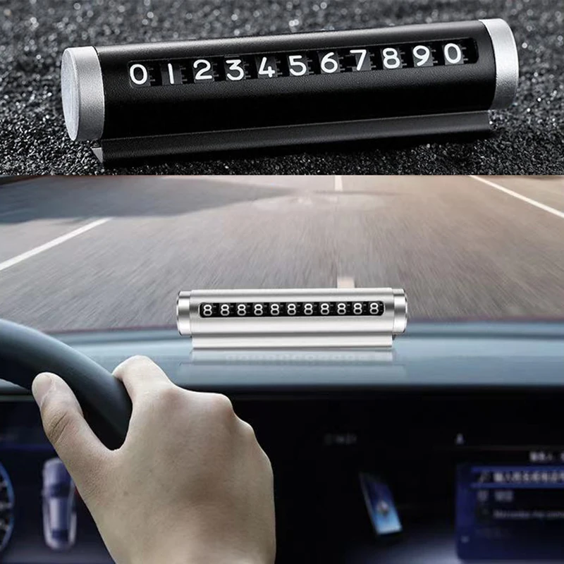 

Universal Metal Car Temporary Parking Card Rotate Phone Number Plate Stickers Stop In Car-styling Auto Accessories