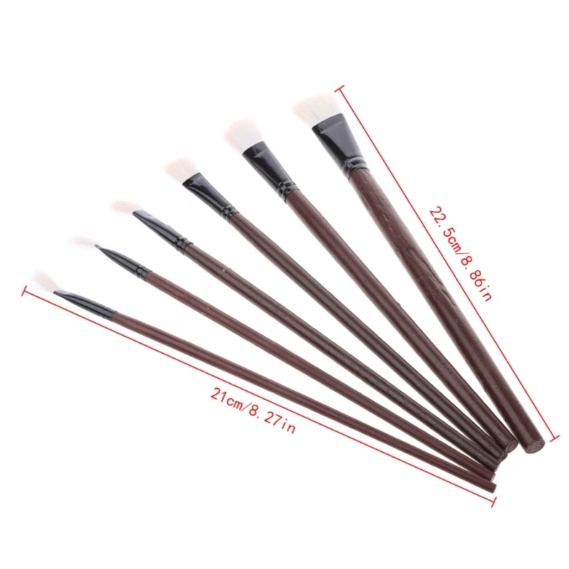 

6Pcs Flat Painting Brushes Set Artist Wool Hair Watercolor Acrylic Oil Drawing Dropship