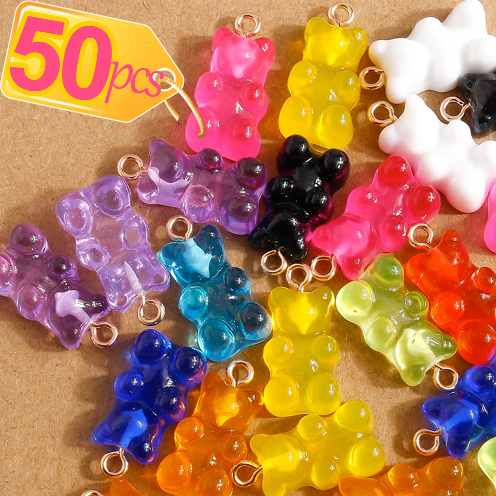 

50Pcs Candy Color Gummy Mini Bear Charms for Making Cute Earrings Pendants Necklaces DIY Creative Jewelry Finding Wholesale