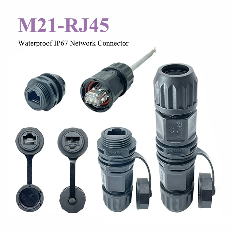 Водонепроницаемый сетевой разъем M21 RJ45 прямой 125 А в 8P8C сетевые соединители для