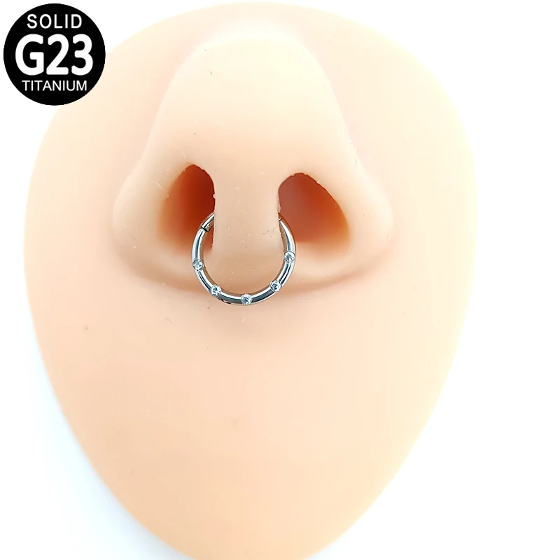

G23 Titanium Nose Ring Cz Septum Clicker Piercing Hoop Ear Cartilage Tragus Helix Earrings Hinged Segment Nose Studs Jewelry