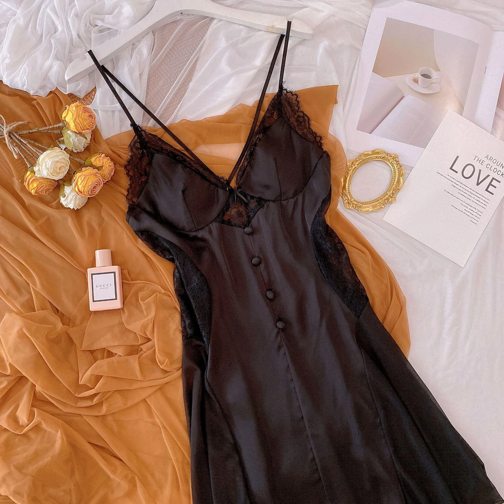 Lisacmvpnel Sexy Hollow Women Summer Nightdress Ice Silk Lace Nightgown With Breast Pad Pajamas Home Clothes