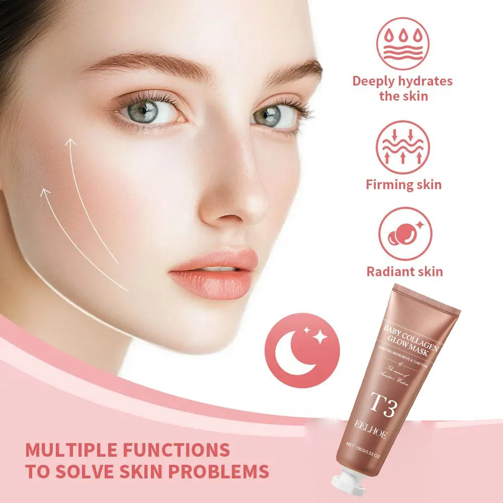 Фото Коллагеновая ночная упаковочная маска Эластичность Увлажняющий уход Уменьшает провисание и тусклость Гидролизованный коллаген для сияющей кожи №4