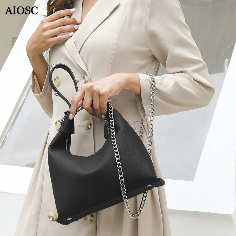

AIOSC Vintage Fashion Handbags Large Capacity Popular Shoulder Bag 2023 New Chain Solid Crossbody Bag Luxry Brand Bag for Women