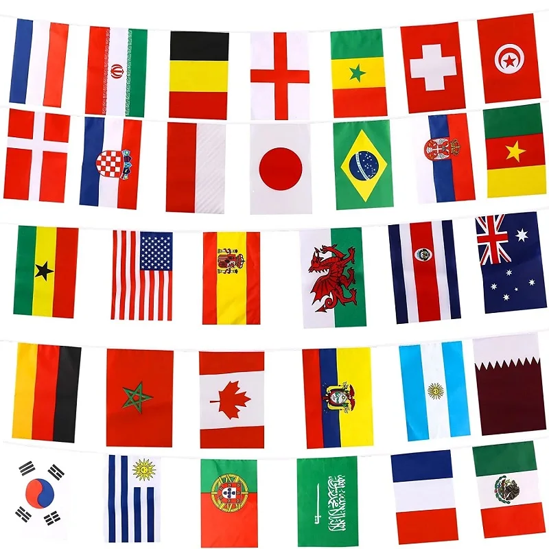 

Qatar 2022 Football World Match Top 32 Team Bunching Flags Soccer Ball Fan Cheering Gift Party Decration