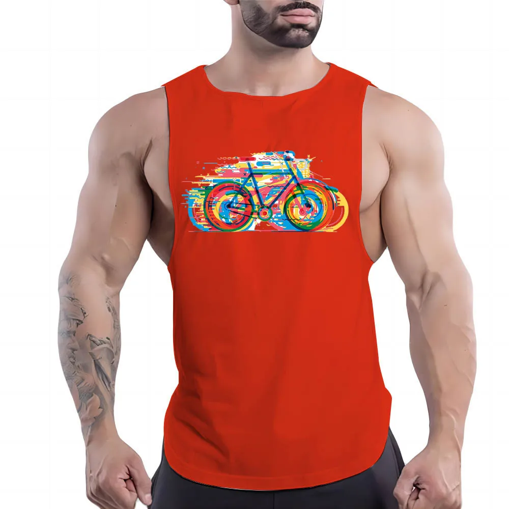 Four Seasons Outdoor Fitness Casual Adult Men'S O-Collar Vest Creative Bike 2d Print Simple Stylish Comfortable Sleeveless Shirt