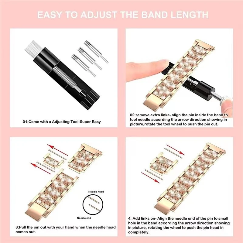 22mm Diamond Strap for Samsung Galaxy Watch 46mm women metal bracelet for Huawei watch GT 2/3 pro Stainless steel Watch Bands