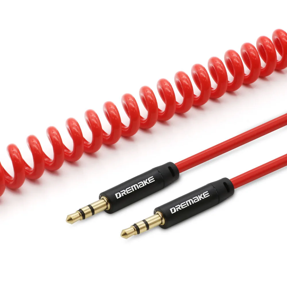 

DREMAKE 1.5m Coiled 3.5mm Audio Cable Gold Plated 3.5mm Spring Stereo Aux Retractable Cable 1/8'' Male to Male Speaker Aux Cord