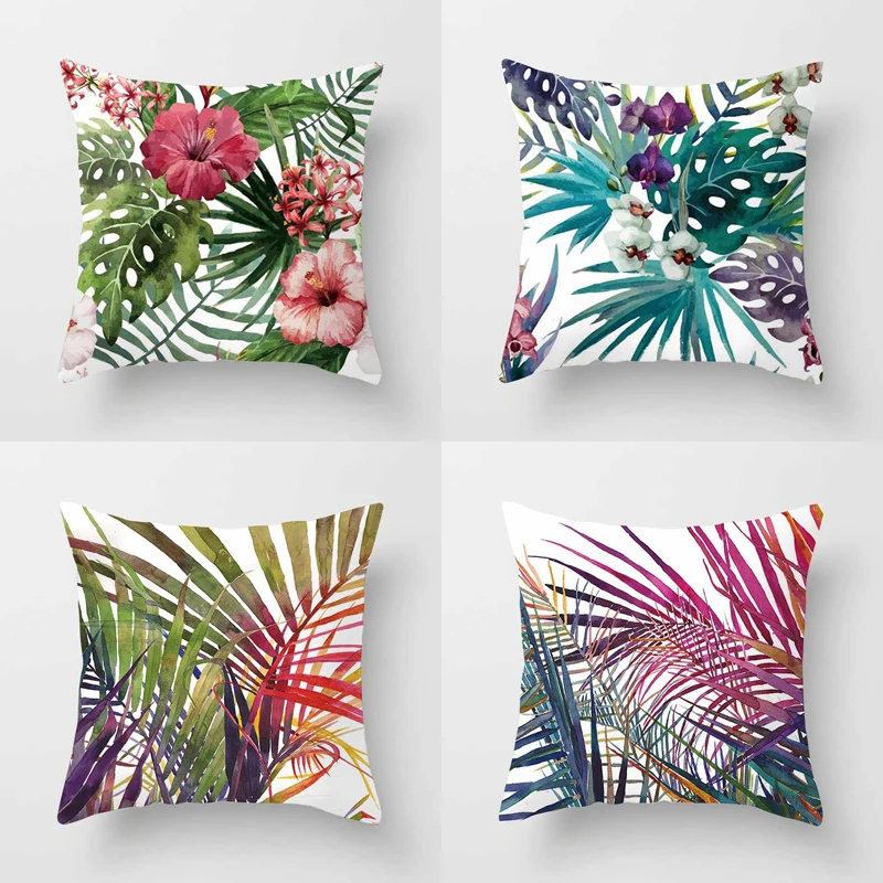 

Summer Tropical Plants Pillow Case Hawaii Square Decorative Pillowcases Bed Sofa Square Soft Throw Pillow Cover Home Decor 45x45
