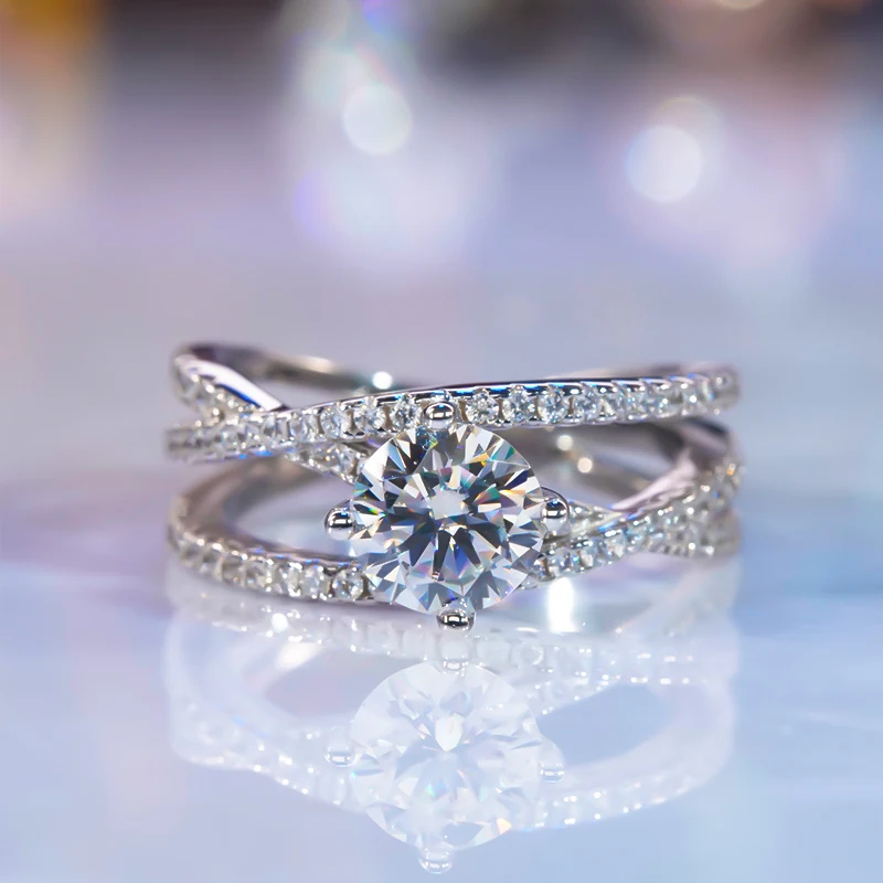 FENTTECI 1 Carat D Color Moissanite Ring for Women S925 Sterling Silver with Platinum Plated Luxury Jewelry Engagement Wedding