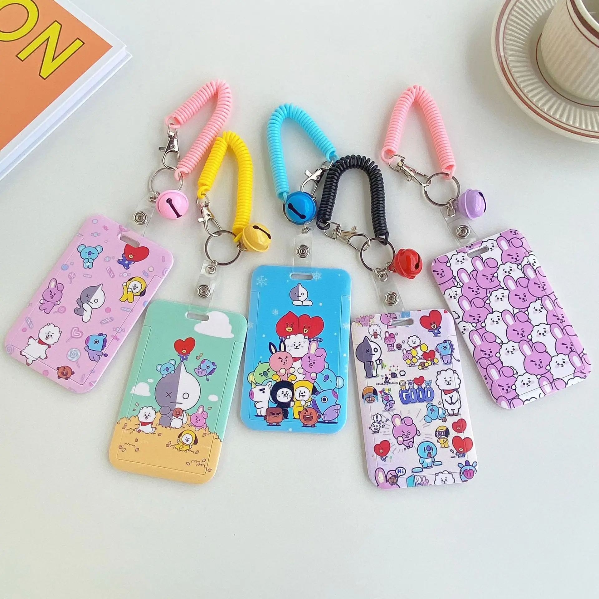 

New BT21 Kawaii Cartoon series elastic wrist card sleeve anti-lost meal card key chain bag pendant cartoon card sleeve gift